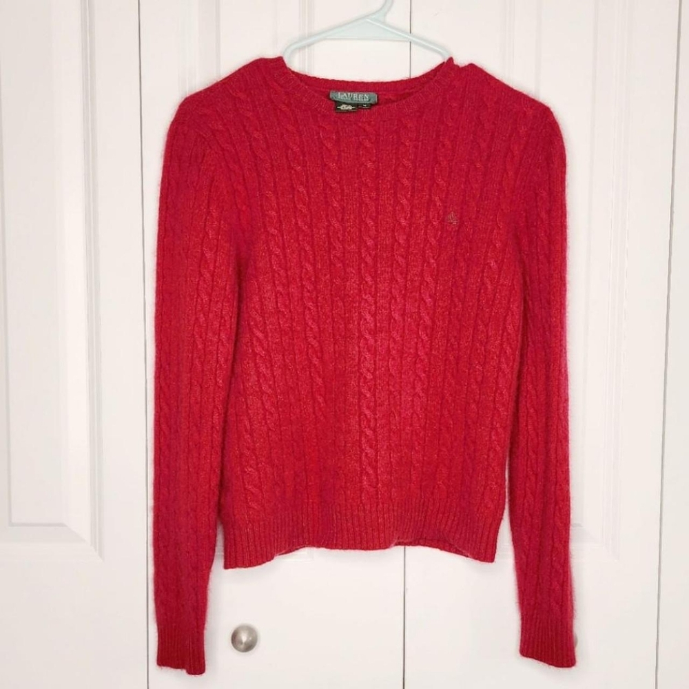 Vintage Ralph Lauren 100% Cashmere Preppy Soft Red Cable Knit Sweater